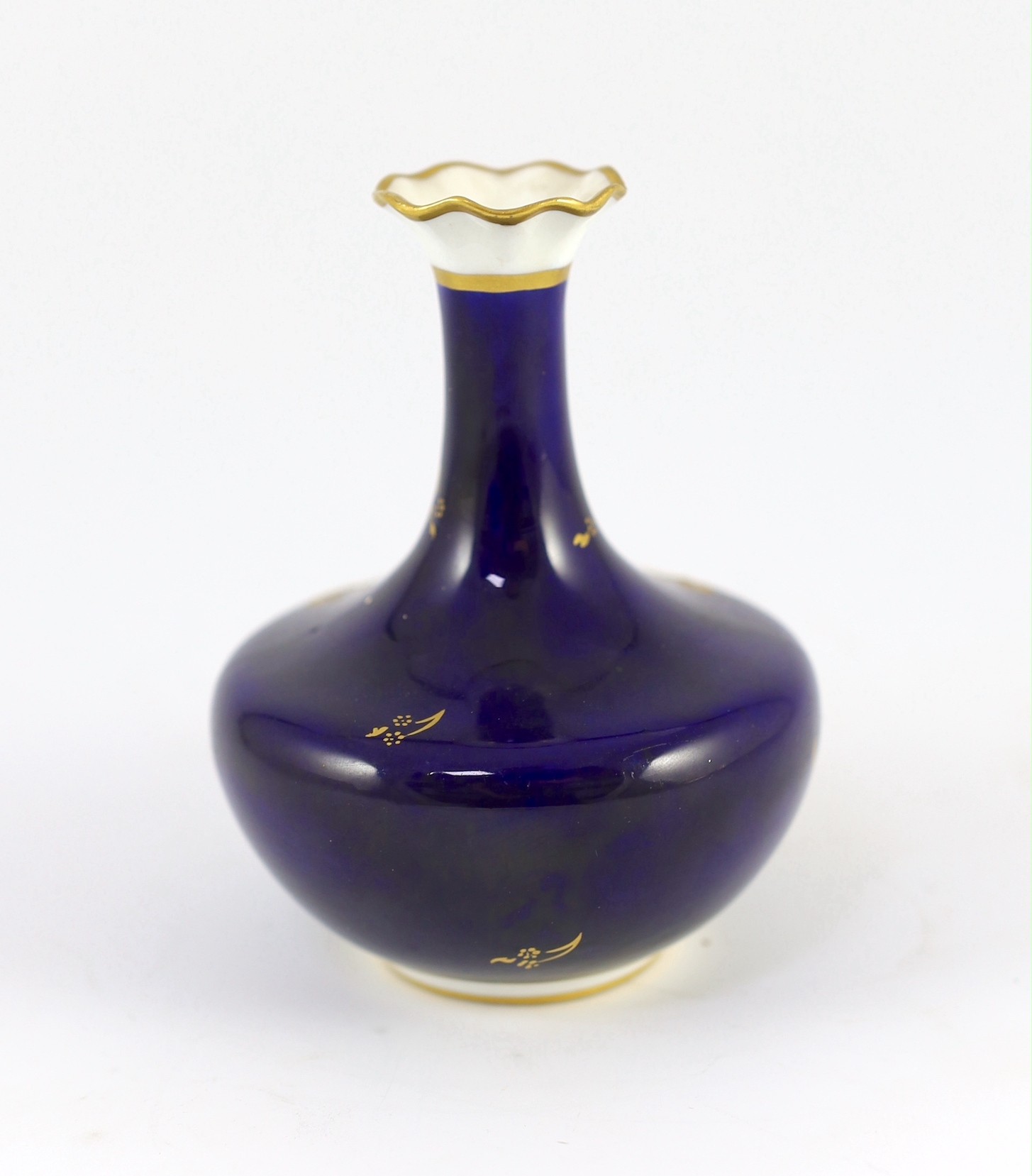 A small Royal Crown Derby vase, painted with boats by WEJ Dean, 11 cms high